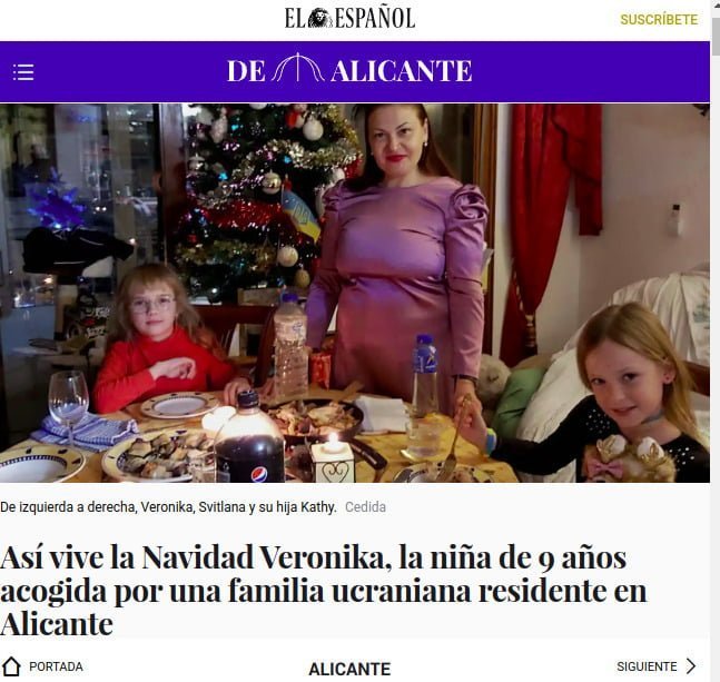 prensa - menor ucraniana pasa Navidad en Alicante