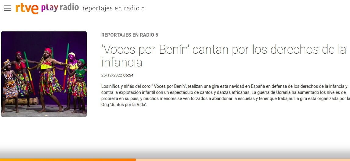 radio: nos cuenta una niña del Coro Voces por Benin