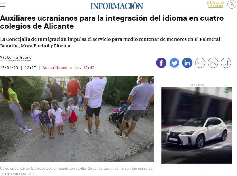 Prensa: programa en Alicante de apoyo escolar a menores ucranianos