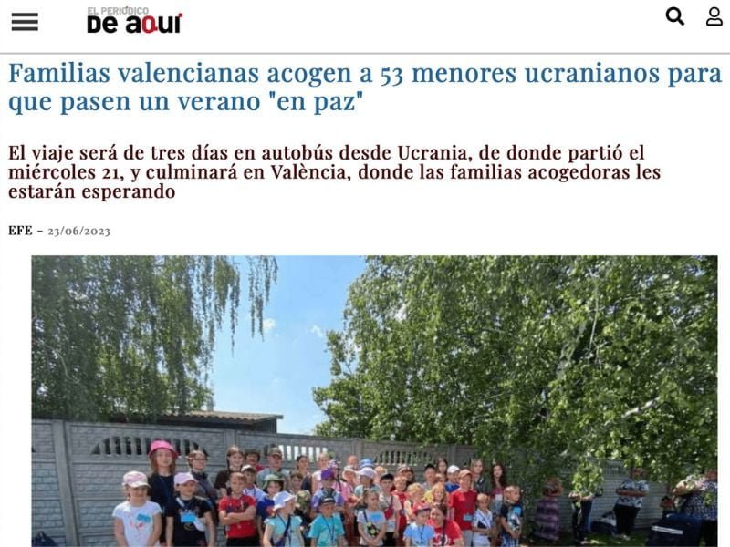 Noticia Periódico-llegada menores ucranianos