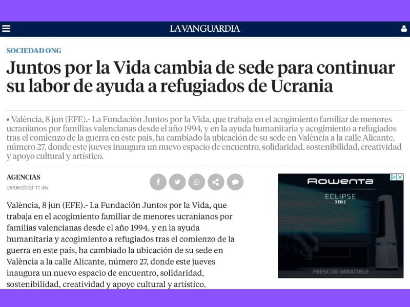 Noticia cambio de sede de Juntos por la Vida