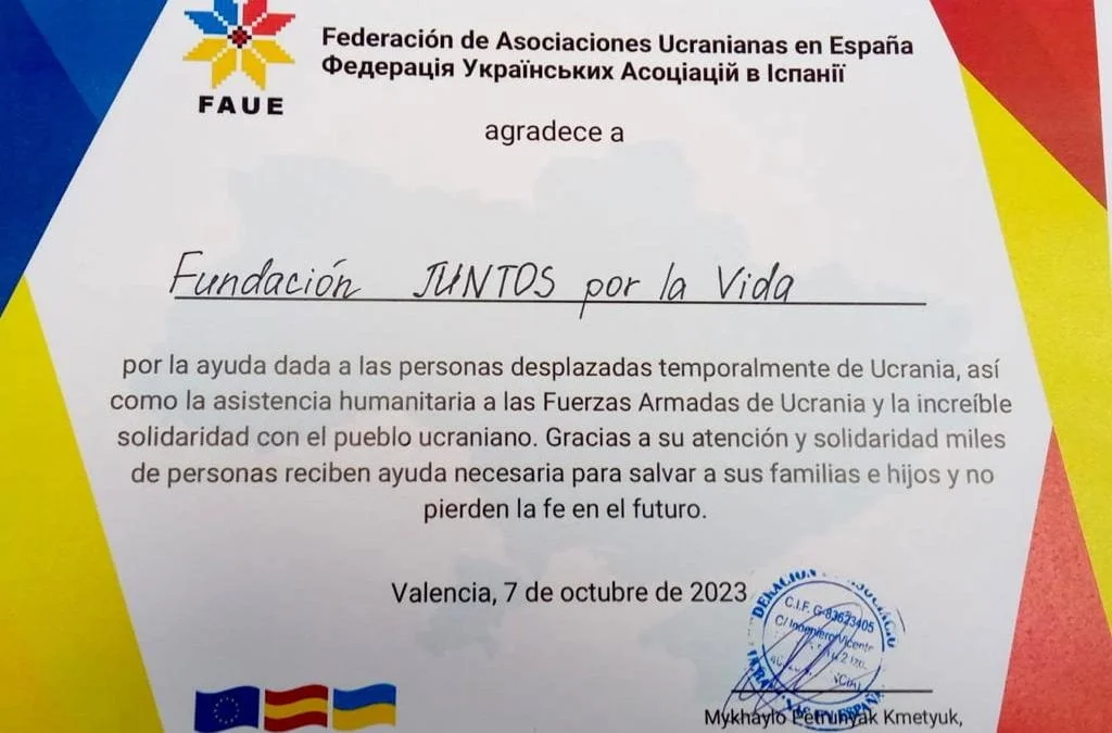 -Agradecimiento de las Asociaciones Ucranianas a Juntos por la Vida.