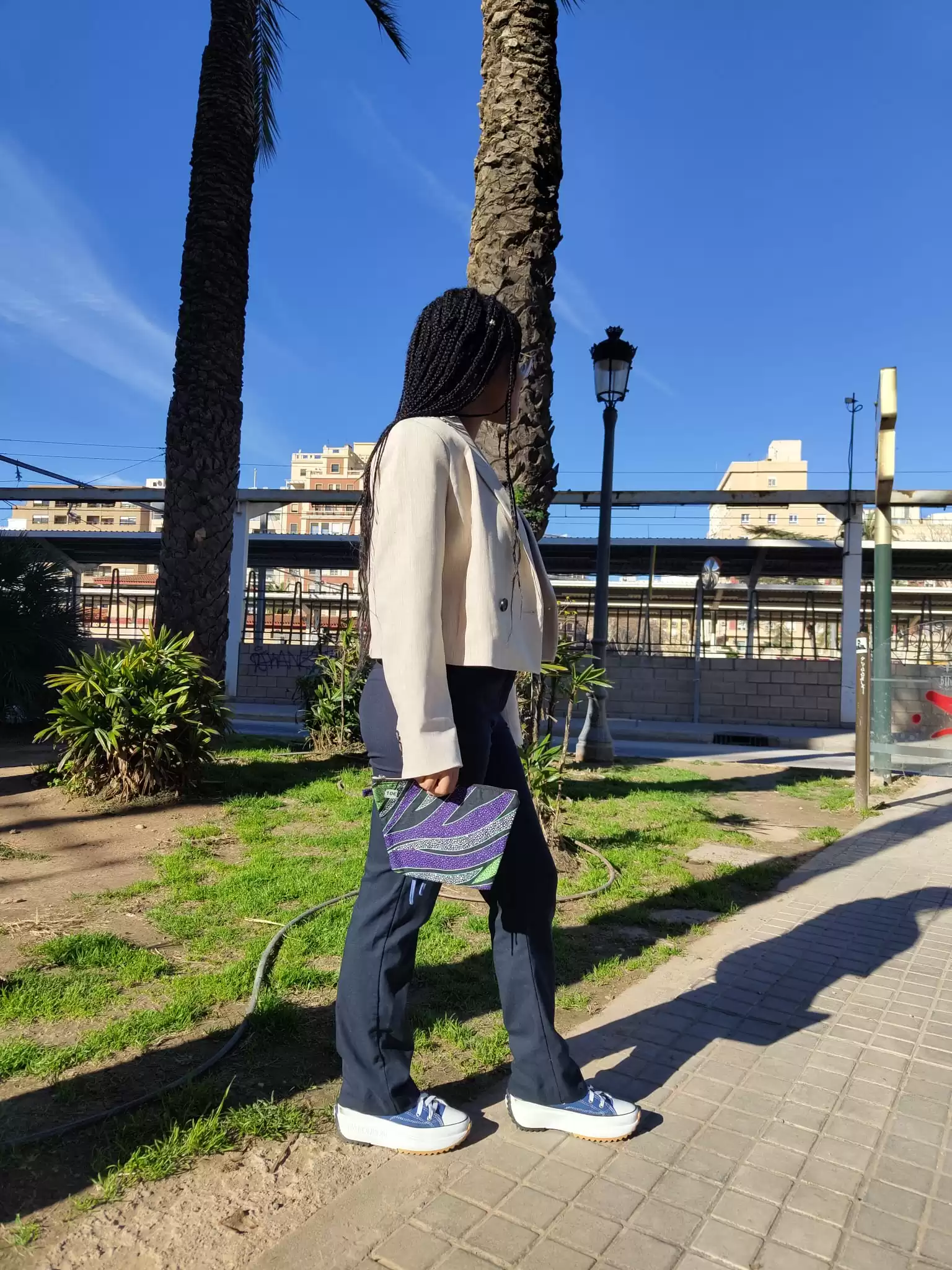 Bolsa de tela africana azul y violeta