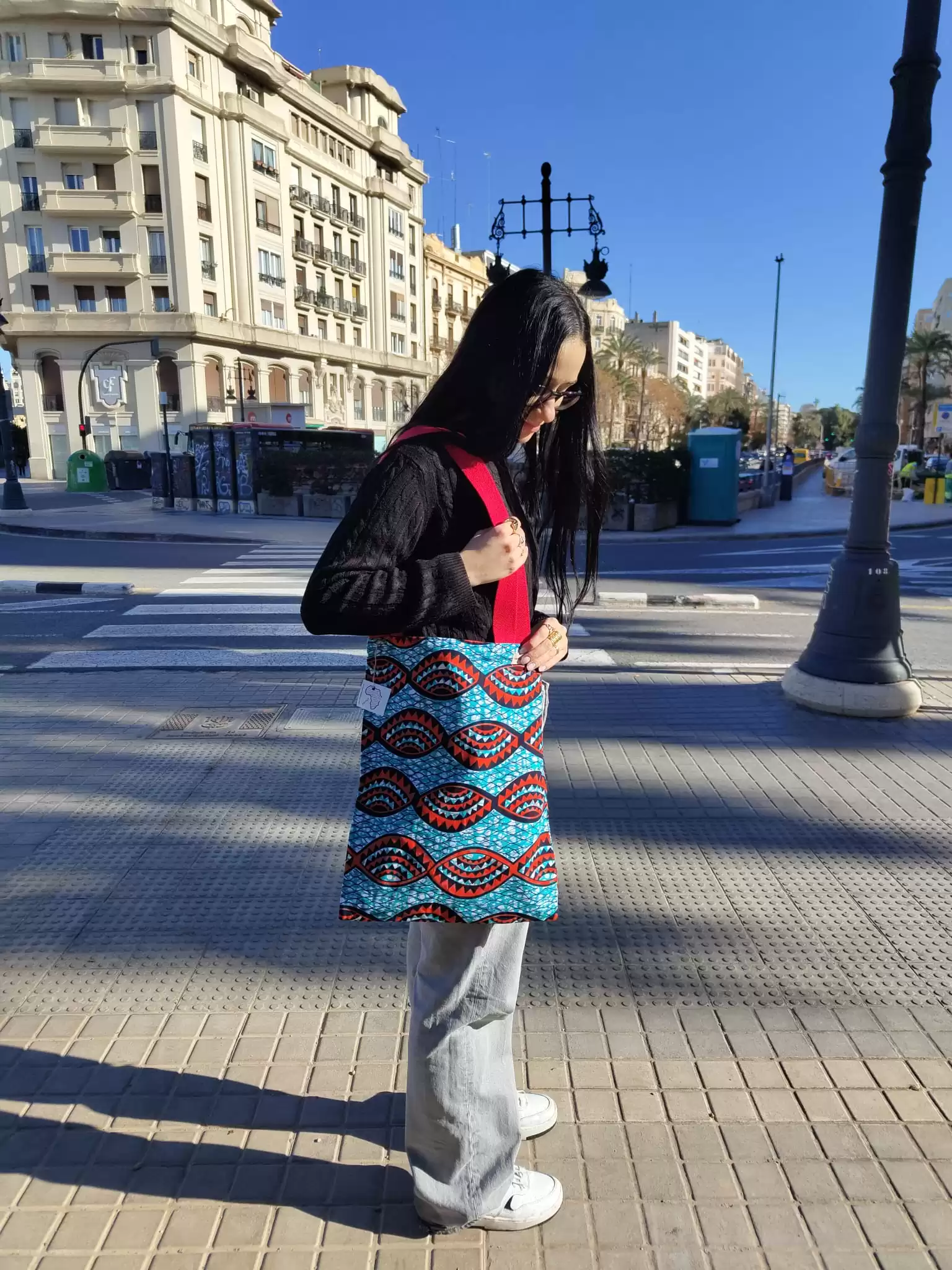 Tote Bag de tela africana azul y rojo