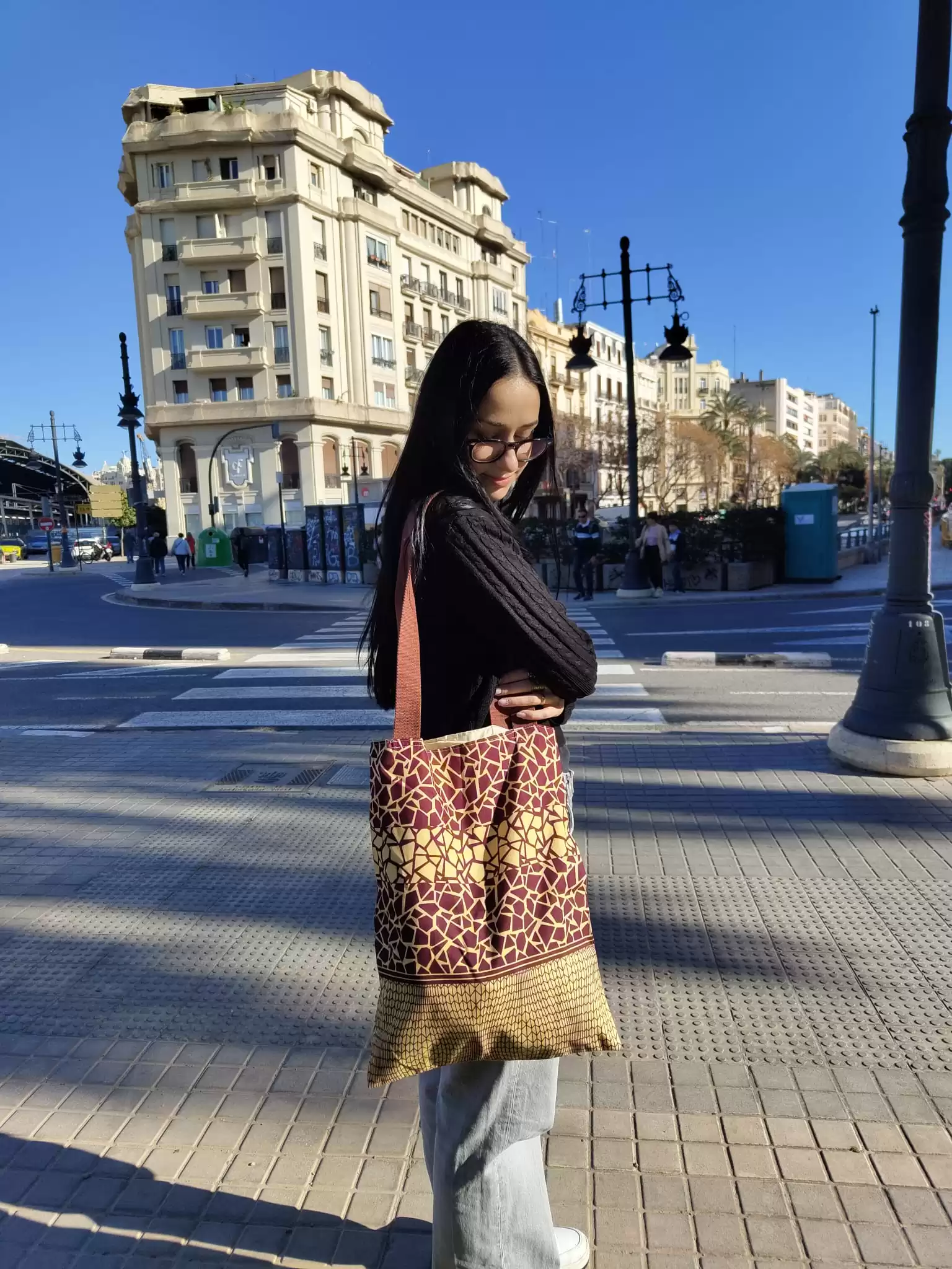 Tote Bag de tela africana dorado y marrón